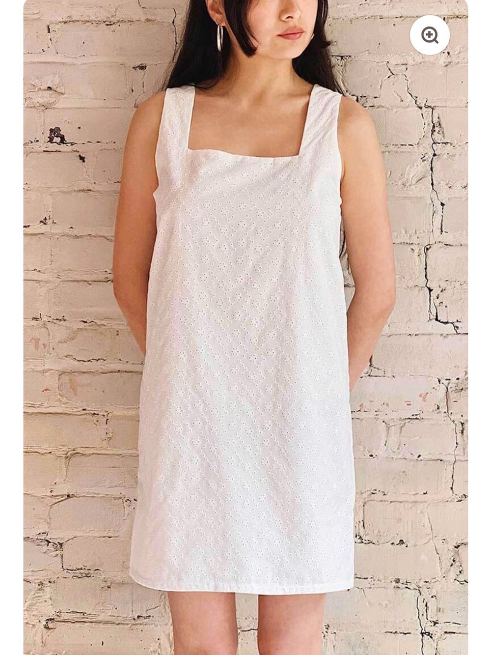 Dailystory Cream-White Eyelet Sleeveless Square Neck Shift Dress